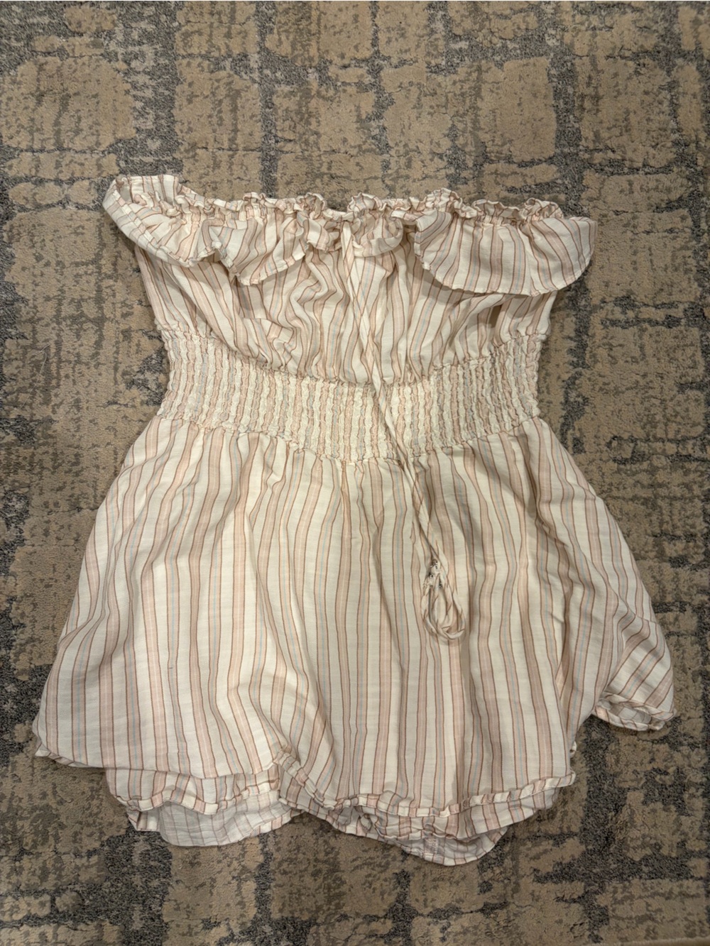 No Boundaries Striped Smocked Tube Top in Cream and Light Brown